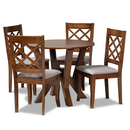 Baxton Studio Zoe Grey Upholstered and Walnut Wood 5-Piece Dining Set 173-9874-10899